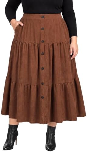 Button front corduroy maxi skirt