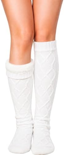 Cable knit fleece lined knee highs