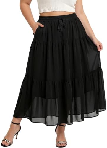 Chiffon tiered maxi skirt in black
