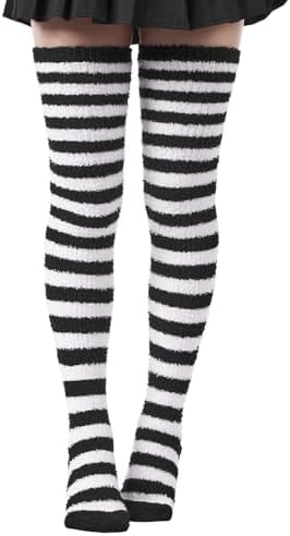 Coral fleece striped thigh highs