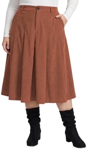 Corduroy pleated A-line midi skirt