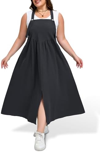 Cotton overall dress with a front slit