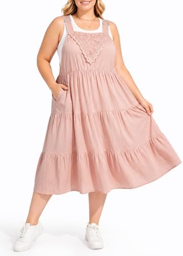 Cotton overall dress with lace trim