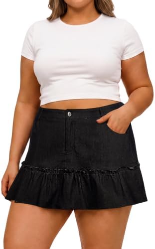 Denim ruffle mini skirt with shorts