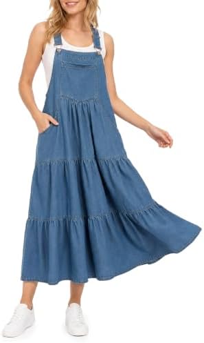 Denim tiered bib overall dress