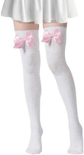 Extra long knit socks with bow