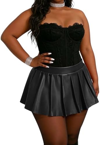 Faux leather pleated mini skort