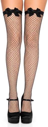 Fishnet thigh highs with satin bows