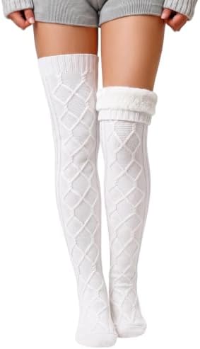 Fleece lined cable knit thigh highs