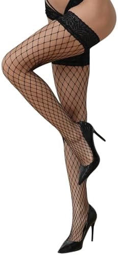 Lace top fishnet stockings with silicone