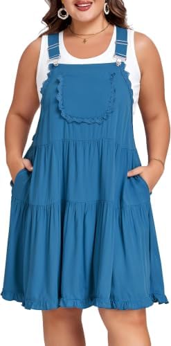 Lace trim overall dress with three pockets