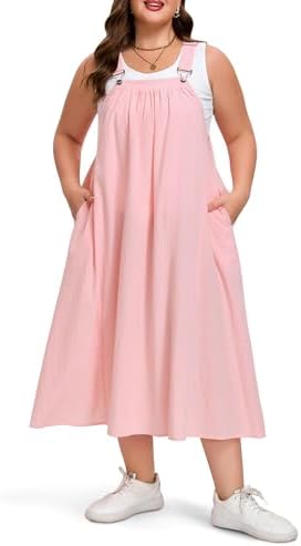 Long overall dress with a pleated V waist