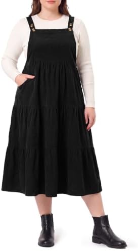 Plus size corduroy tiered pinafore dress