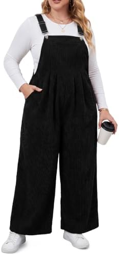 Plus size corduroy wide leg overalls