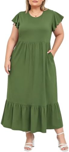 Plus size ruffle sleeve maxi dress