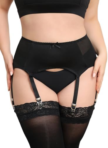 Plus size satin mesh garter belt