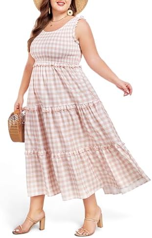 Plus size smocked tiered maxi dress