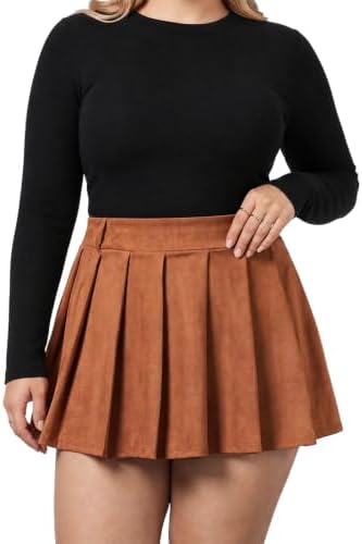Plus size suede pleated mini skirt