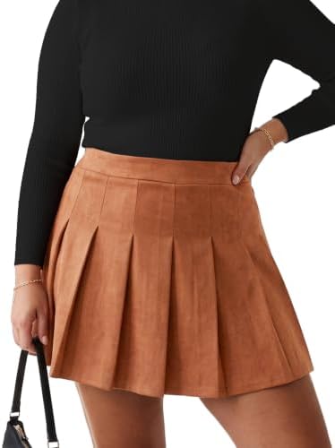 Plus size suede pleated skort