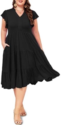 Plus size tiered ruffle midi dress