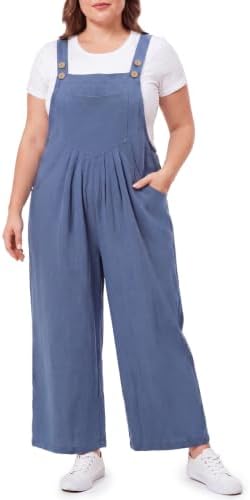 Plus size wide leg cotton overalls