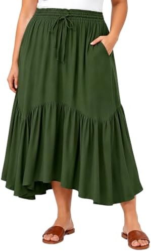 Ruffle hem maxi skirt with drawstring waist