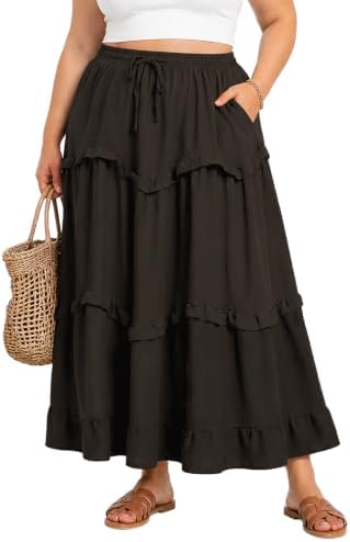 Tiered boho maxi skirt with pockets