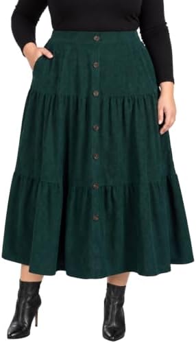 Tiered corduroy maxi skirt with pockets