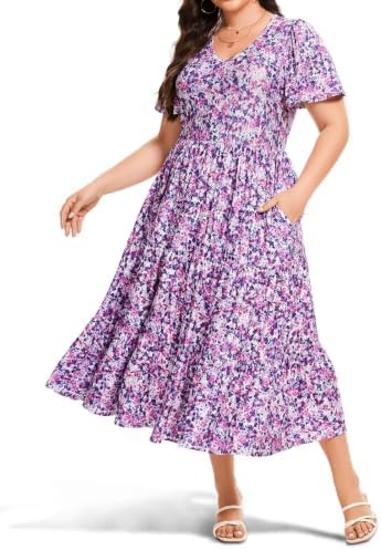 Tiered floral midi dress with flutter sleeves