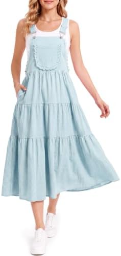 Tiered lace trim overall dress