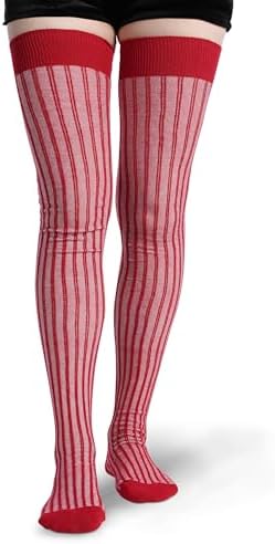 Vertical stripe cotton thigh highs