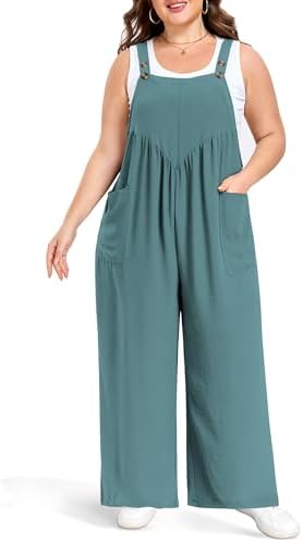 Wide leg overalls with a V pleated waist
